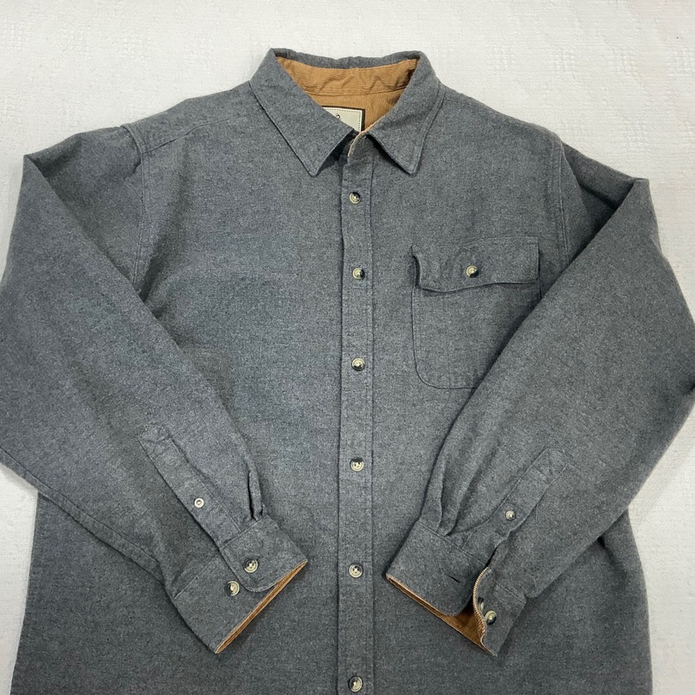 Legendary Whitetails Mens Buck Camp Flannel Shirt Gray Corduroy Trim Size LG